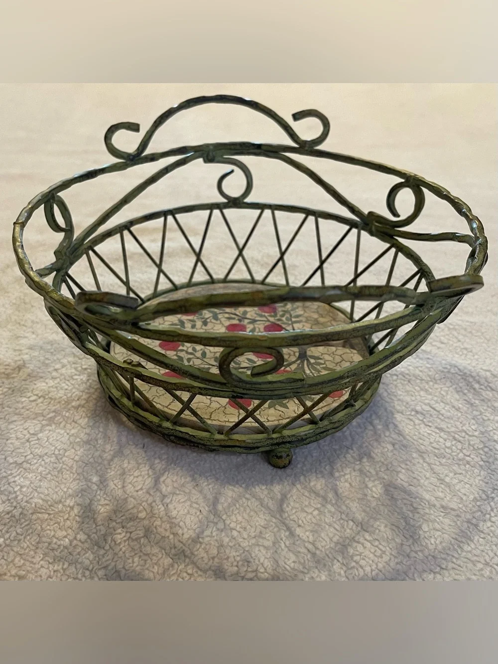 Vintage Wrought Iron Apple Fruit Basket Cottagecore Farmhouse Decor